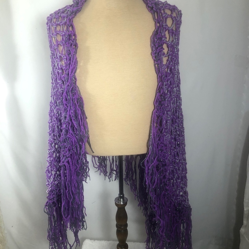 Knitted Purple Prayer Shawl. NEW